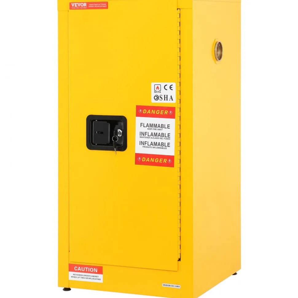 VEVOR Flammable Safety Cabinet, 16 Gal, Cold-Rolled Steel Flammable Liquid Storage Cabinet, 18.1 x 18.1 x 35.4 in Explosion Proof with 2 Adjustable Shelves 1 Door for Commercial Industrial Use, Yellow