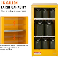 VEVOR Flammable Safety Cabinet, 16 Gal, Cold-Rolled Steel Flammable Liquid Storage Cabinet, 18.1 x 18.1 x 35.4 in Explosion Proof with 2 Adjustable Shelves 1 Door for Commercial Industrial Use, Yellow