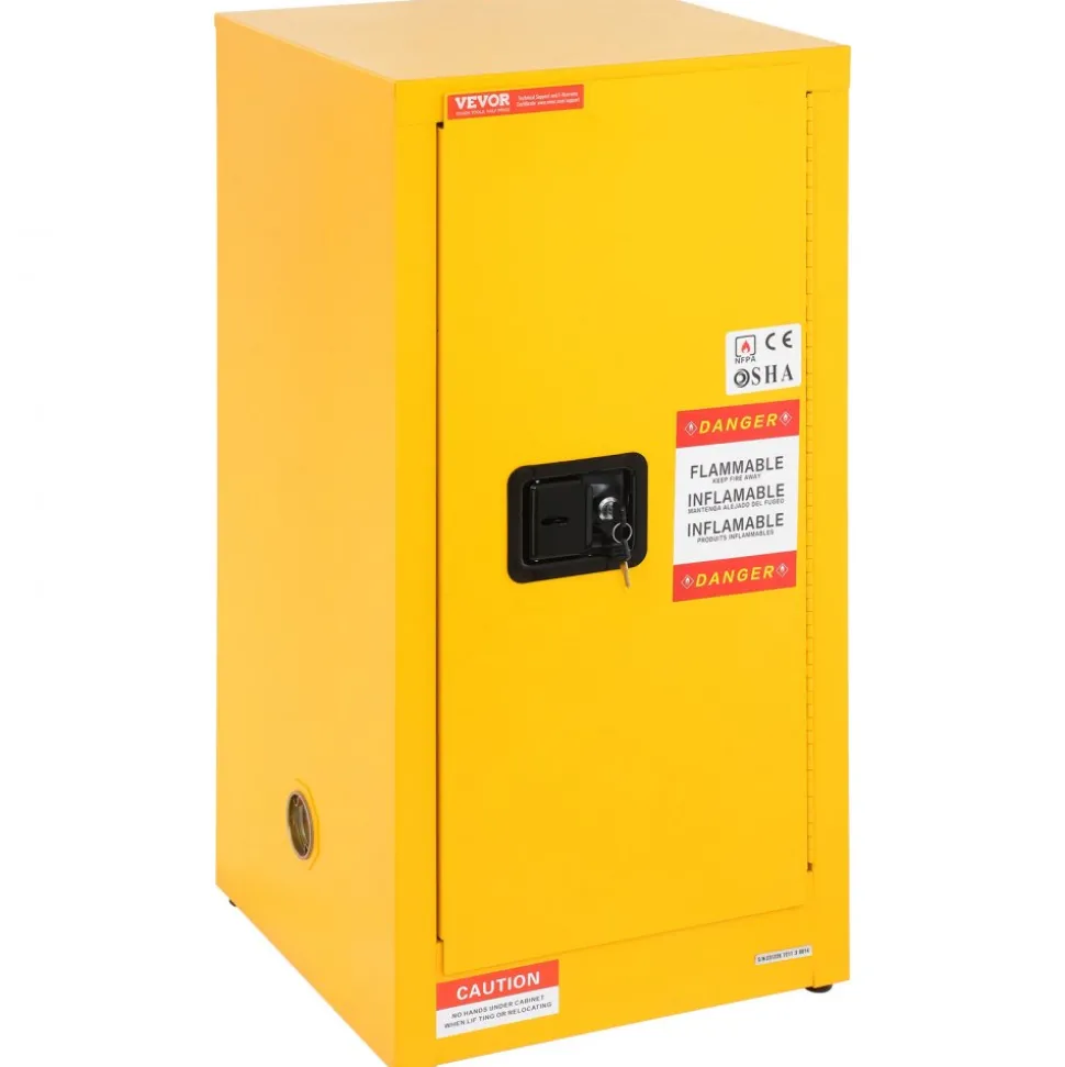 VEVOR Flammable Safety Cabinet, 16 Gal, Cold-Rolled Steel Flammable Liquid Storage Cabinet, 18.1 x 18.1 x 35.4 in Explosion Proof with 2 Adjustable Shelves 1 Door for Commercial Industrial Use, Yellow