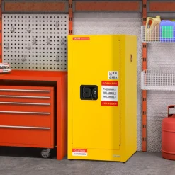VEVOR Flammable Safety Cabinet, 16 Gal, Cold-Rolled Steel Flammable Liquid Storage Cabinet, 18.1 x 18.1 x 35.4 in Explosion Proof with 2 Adjustable Shelves 1 Door for Commercial Industrial Use, Yellow