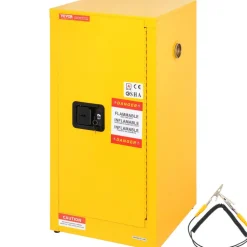 VEVOR Flammable Safety Cabinet, 16 Gal, Cold-Rolled Steel Flammable Liquid Storage Cabinet, 18.1 x 18.1 x 35.4 in Explosion Proof with 2 Adjustable Shelves 1 Door for Commercial Industrial Use, Yellow
