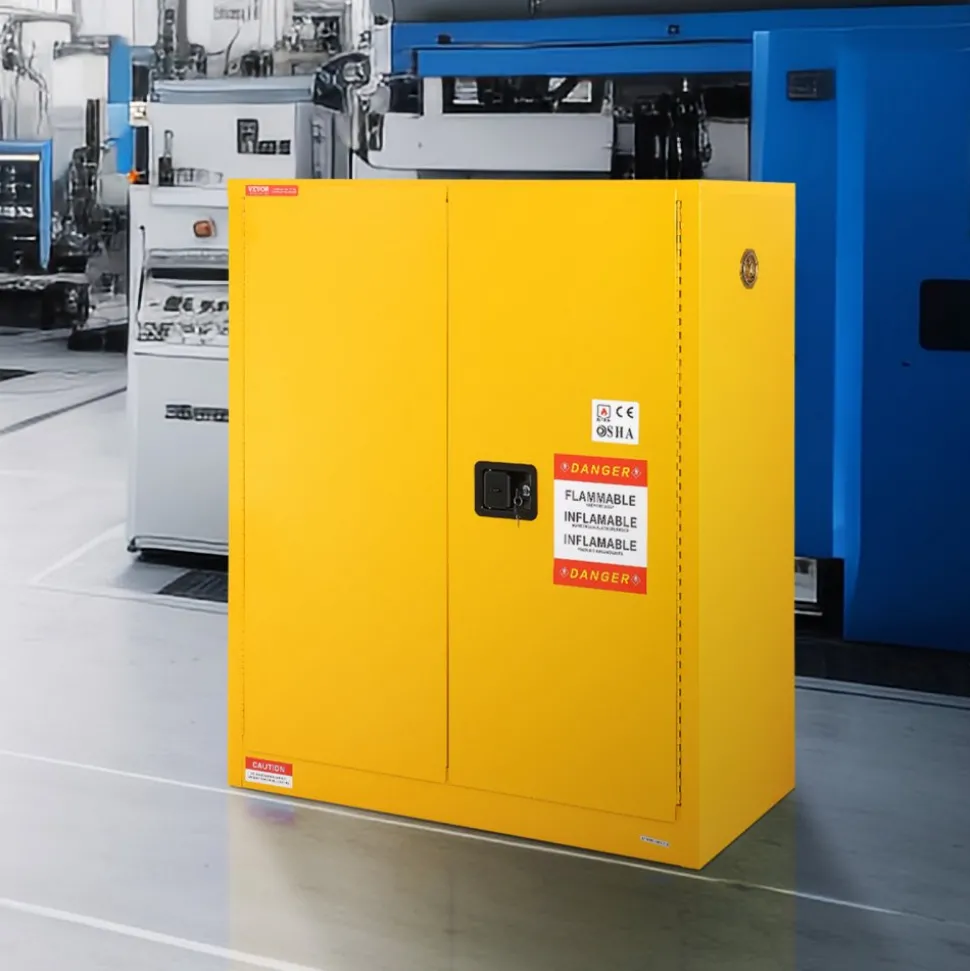 VEVOR Flammable Storage Cabinet 34 Gal, 43.1x18.1x50.1 inch Cold-Rolled Steel Flammable Liquid Storage Cabinet Explosion Proof with 1 Adjustable Shelf 2 Manual Closing Doors for Industrial Use, Yellow