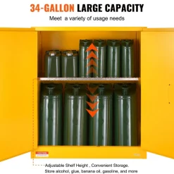 VEVOR Flammable Storage Cabinet 34 Gal, 43.1x18.1x50.1 inch Cold-Rolled Steel Flammable Liquid Storage Cabinet Explosion Proof with 1 Adjustable Shelf 2 Manual Closing Doors for Industrial Use, Yellow