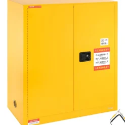 VEVOR Flammable Storage Cabinet 34 Gal, 43.1x18.1x50.1 inch Cold-Rolled Steel Flammable Liquid Storage Cabinet Explosion Proof with 1 Adjustable Shelf 2 Manual Closing Doors for Industrial Use, Yellow