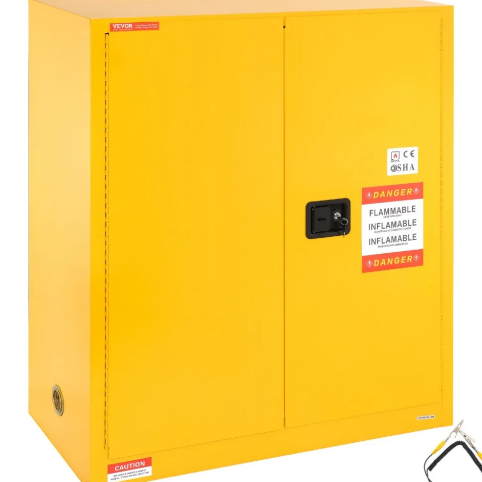 VEVOR Flammable Storage Cabinet 34 Gal, 43.1x18.1x50.1 inch Cold-Rolled Steel Flammable Liquid Storage Cabinet Explosion Proof with 1 Adjustable Shelf 2 Manual Closing Doors for Industrial Use, Yellow