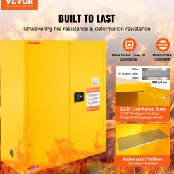 VEVOR Flammable Storage Cabinet 34 Gal, 43.1x18.1x50.1 inch Cold-Rolled Steel Flammable Liquid Storage Cabinet Explosion Proof with 1 Adjustable Shelf 2 Manual Closing Doors for Industrial Use, Yellow