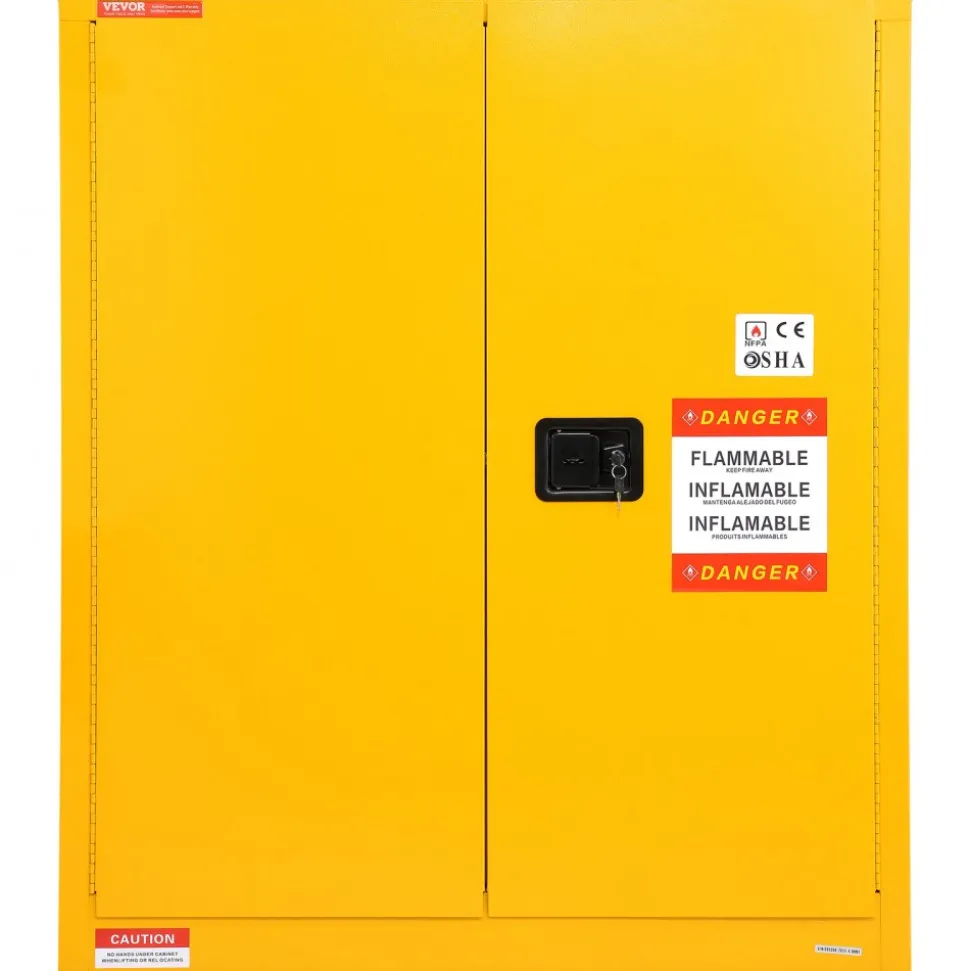 VEVOR Flammable Storage Cabinet 34 Gal, 43.1x18.1x50.1 inch Cold-Rolled Steel Flammable Liquid Storage Cabinet Explosion Proof with 1 Adjustable Shelf 2 Manual Closing Doors for Industrial Use, Yellow