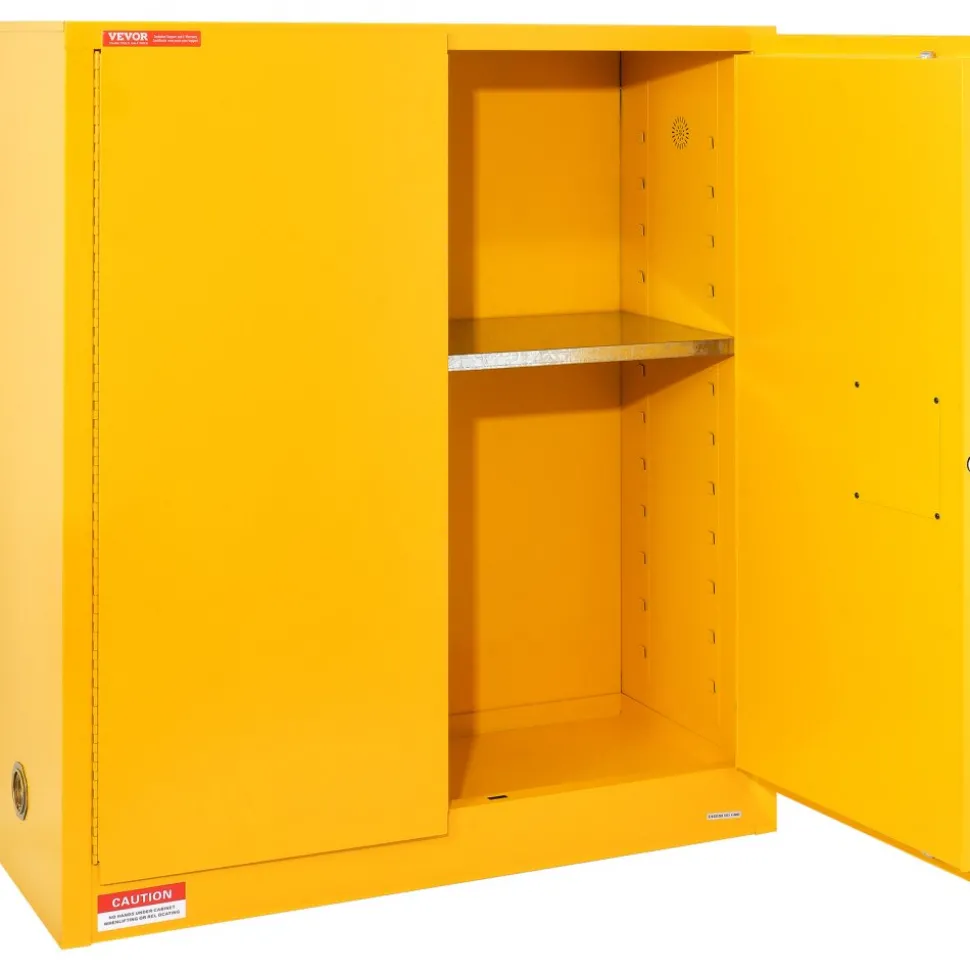 VEVOR Flammable Storage Cabinet 34 Gal, 43.1x18.1x50.1 inch Cold-Rolled Steel Flammable Liquid Storage Cabinet Explosion Proof with 1 Adjustable Shelf 2 Manual Closing Doors for Industrial Use, Yellow
