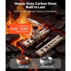 VEVOR Flaring Tool HVAC, 45° Eccentric Single Flaring Tool for 1/4"-3/4" & 6-19mm Copper Aluminum Tubes - with Metric & SAE Clamps, Tube Cutter & Toolbox for Refrigeration Air Conditioner Repair