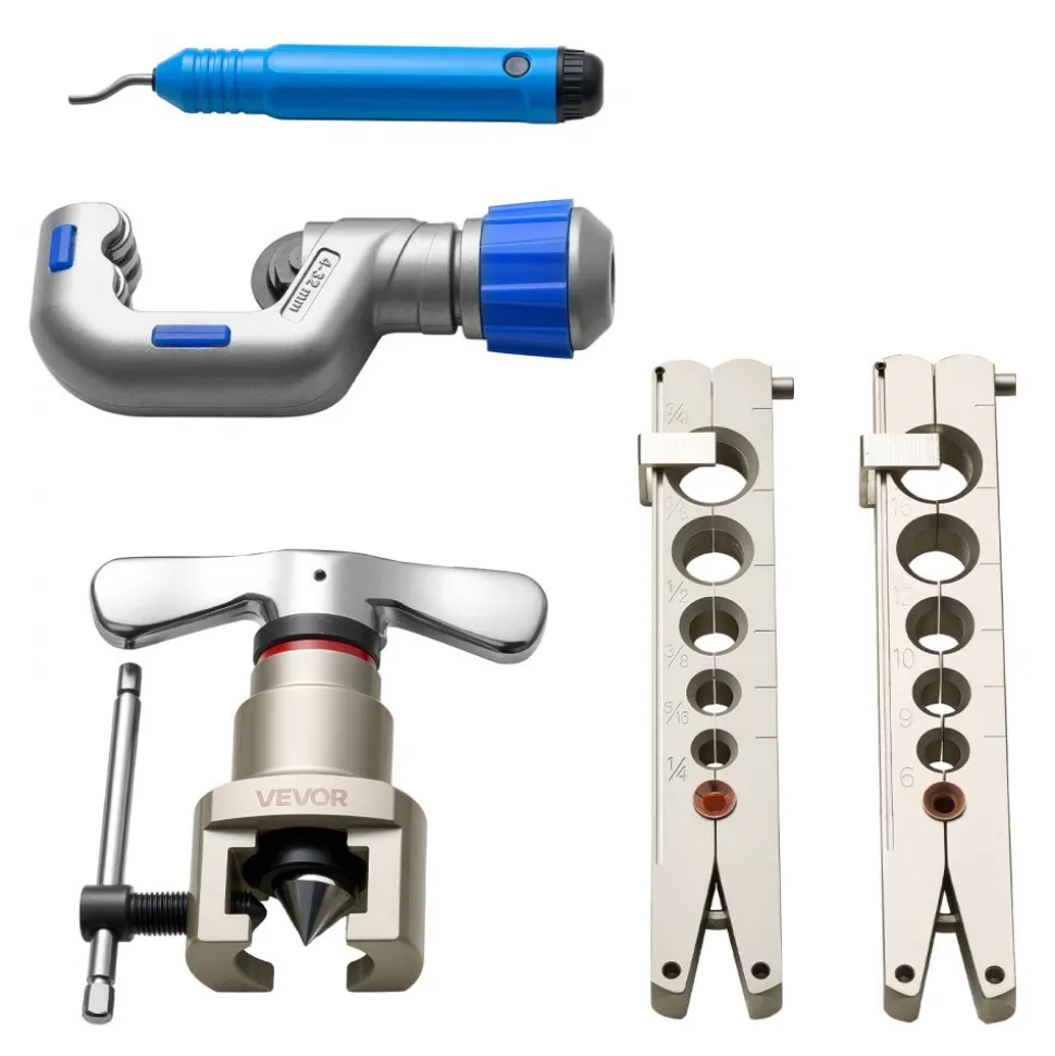 VEVOR Flaring Tool HVAC, 45° Eccentric Single Flaring Tool for 1/4"-3/4" & 6-19mm Copper Aluminum Tubes - with Metric & SAE Clamps, Tube Cutter & Toolbox for Refrigeration Air Conditioner Repair