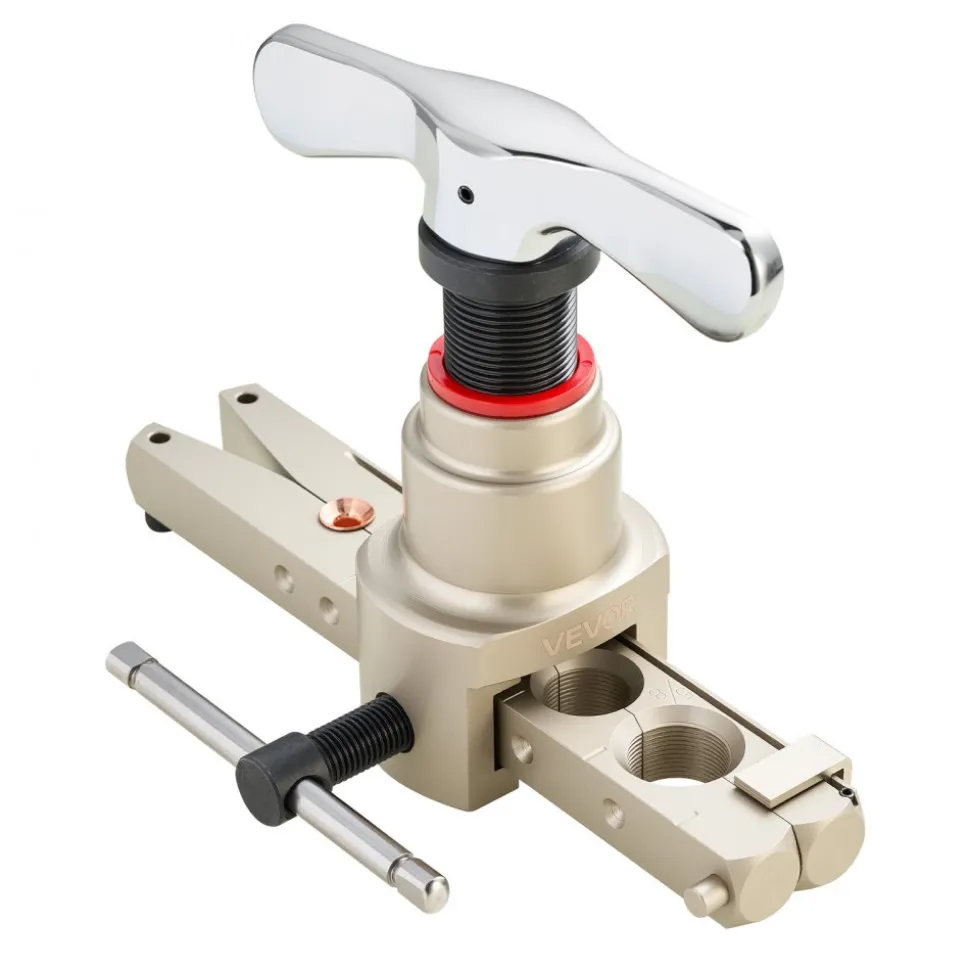 VEVOR Flaring Tool HVAC, 45° Eccentric Single Flaring Tool for 1/4"-3/4" & 6-19mm Copper Aluminum Tubes - with Metric & SAE Clamps, Tube Cutter & Toolbox for Refrigeration Air Conditioner Repair