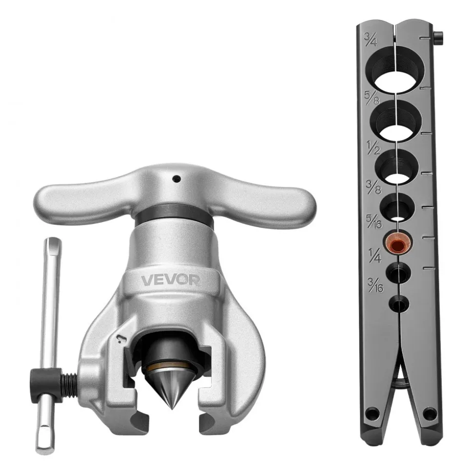 VEVOR Flaring Tool HVAC, 45° Eccentric Single Flaring Tool for 3/16" - 3/4" Copper Aluminum Tubes, Copper Pipe Flare Tool Kit for Refrigeration Air Conditioner Repair - Toolbox Included