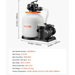 VEVOR FlashPure Sand Filter Pump, 14 in for Above Ground Pool, 0.75 HP 3500 GPH, Swimming Pool Filter System with Timer, 6X Faster Filtration, Media Installed, Leak-Resistant, Ready to Use Out of Box