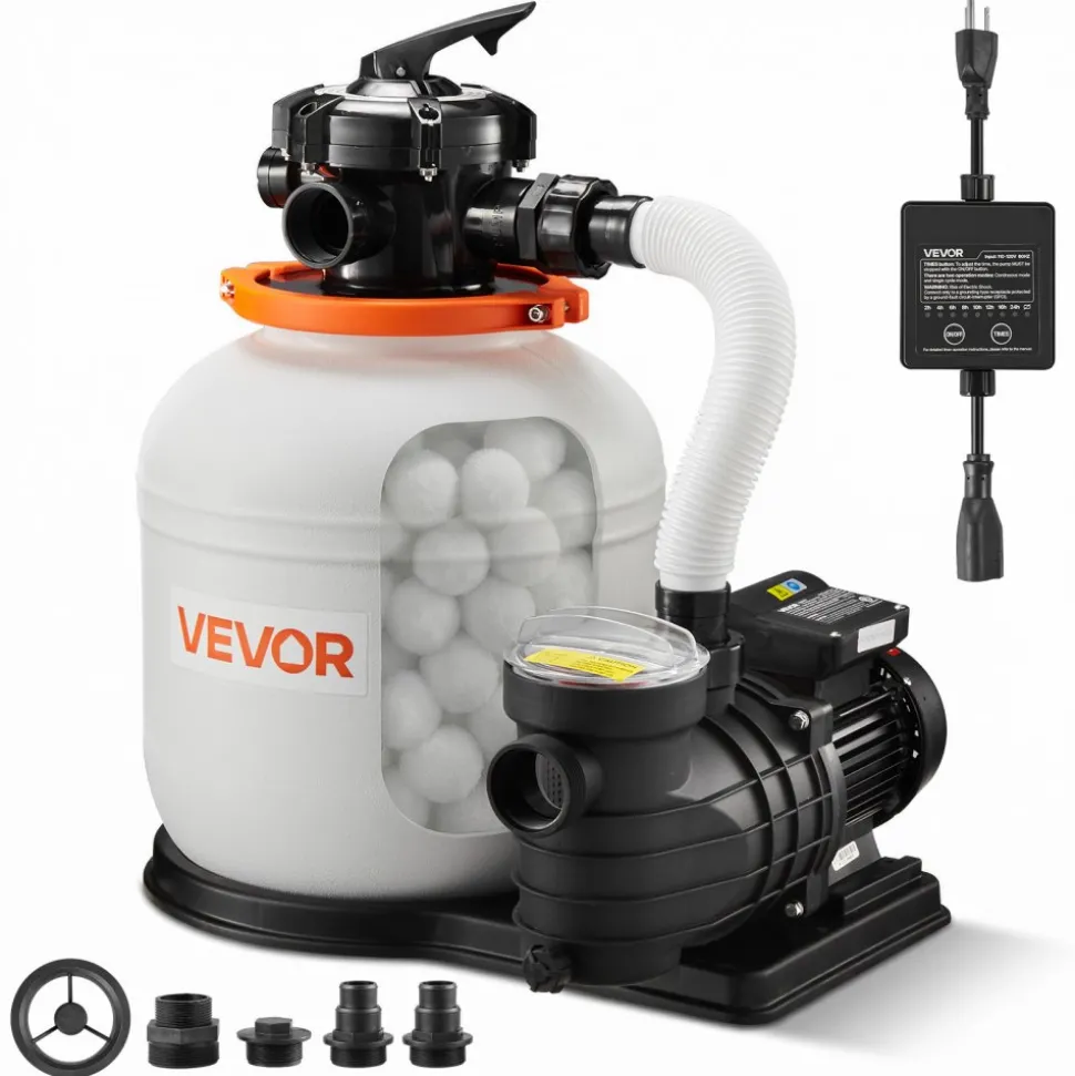 VEVOR FlashPure Sand Filter Pump, 14 in for Above Ground Pool, 0.75 HP 3500 GPH, Swimming Pool Filter System with Timer, 6X Faster Filtration, Media Installed, Leak-Resistant, Ready to Use Out of Box