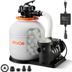 VEVOR FlashPure Sand Filter Pump, 16 in for Above Ground Pool, 1 HP 4400 GPH, Swimming Pool Filter System with Timer, 6X Faster Filtration with Media Installed, Leak-Resistant, Ready to Use Out of Box