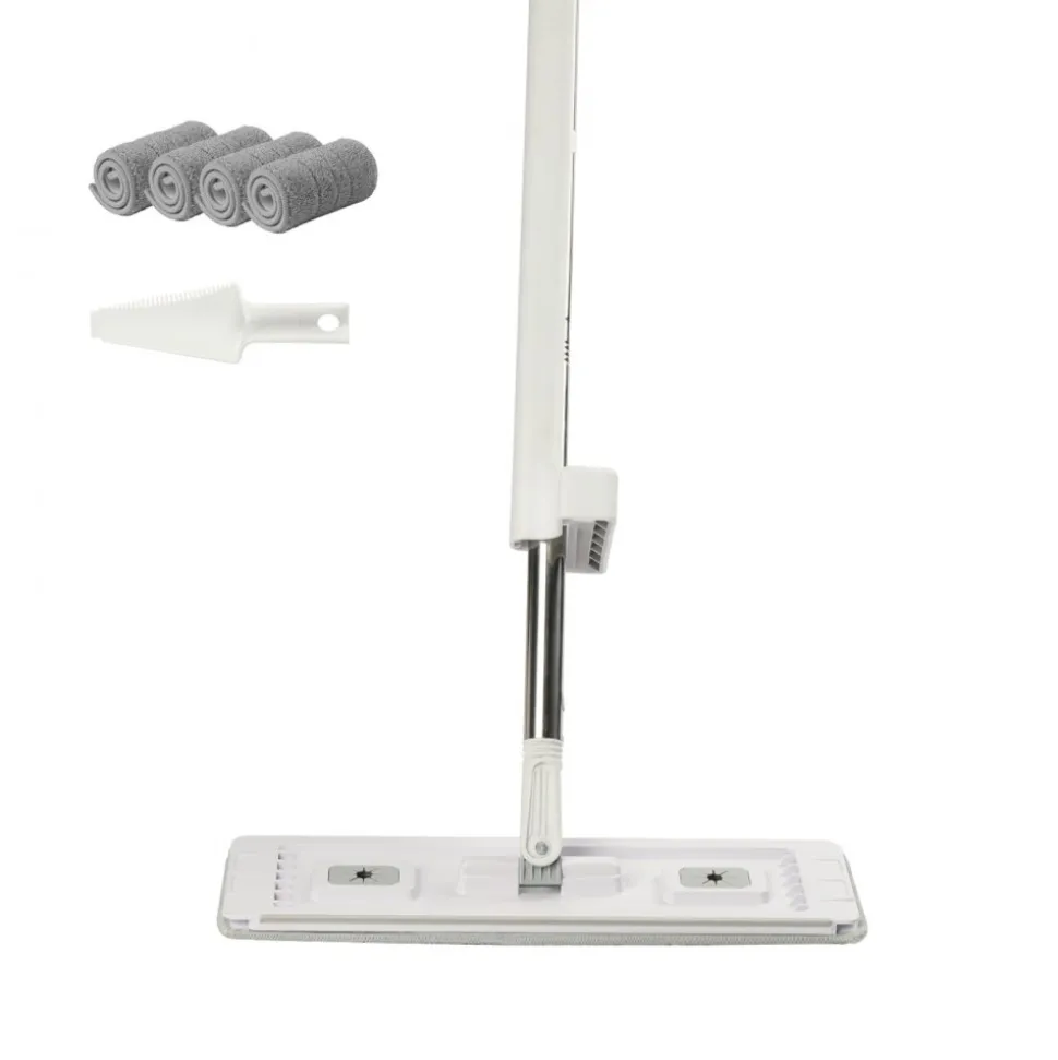 VEVOR Flat Mop, Self Wringing, Microfiber Floor Mop with 4 Reusable & Washable Mop Pads for Dry & Wet Floor Cleaning, Microfiber Flat Mop with Stainless Steel Handle for Hardwood Laminate Tile Vinyl