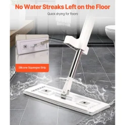 VEVOR Flat Mop, Self Wringing, Microfiber Floor Mop with 4 Reusable & Washable Mop Pads for Dry & Wet Floor Cleaning, Microfiber Flat Mop with Stainless Steel Handle for Hardwood Laminate Tile Vinyl