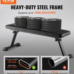 VEVOR Flat Weight Bench, Foldable Strength Training Bench, Utility Workout Bench for Full Body Workout, 1000 LBS Press Bench for Home Gym Exercise, for Multi-Purpose Weight Training and Ab Exercises