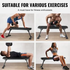 VEVOR Flat Weight Bench, Foldable Strength Training Bench, Utility Workout Bench for Full Body Workout, 1000 LBS Press Bench for Home Gym Exercise, for Multi-Purpose Weight Training and Ab Exercises