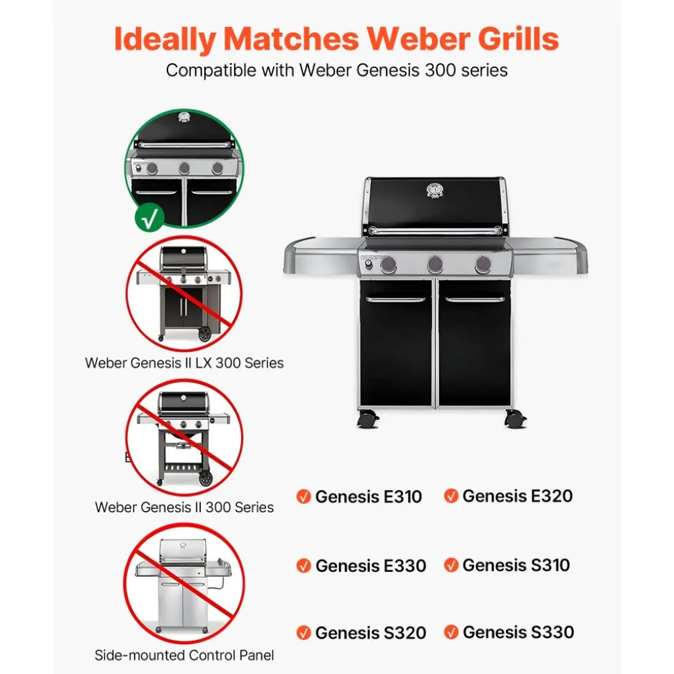 VEVOR Flavorizer Bars and Heat Deflectors, 17 inch Grill Replacement Part, for Weber Genesis 300 Series Grills, Including E310 E320 E330 S310 S320 S330, Stainless Steel Thicker Heat Plate, 7 Pack