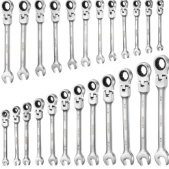 VEVOR Flex-Head Ratcheting Wrench Set, 24-Piece SAE and Metric, 72 Teeth, Cr-V Steel Ratchet Flexible Combination Wrench Set with Storage Case, for General Household and Automotive Repairs, Black