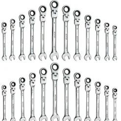 VEVOR Flex-Head Ratcheting Wrench Set, 24-Piece SAE and Metric, 72 Teeth, Cr-V Steel Ratchet Flexible Combination Wrench Set with Storage Case, for General Household and Automotive Repairs, Black