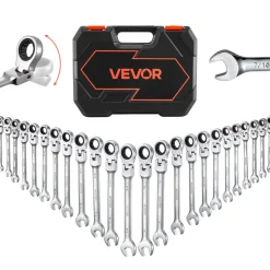 VEVOR Flex-Head Ratcheting Wrench Set, 24-Piece SAE and Metric, 72 Teeth, Cr-V Steel Ratchet Flexible Combination Wrench Set with Storage Case, for General Household and Automotive Repairs, Black