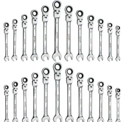VEVOR Flex-Head Ratcheting Wrench Set, 24-Piece SAE and Metric, 72 Teeth, Cr-V Steel Ratchet Flexible Combination Wrench Set with Storage Case, for General Household and Automotive Repairs, Black