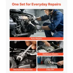 VEVOR Flex-Head Ratcheting Wrench Set, 24-Piece SAE and Metric, 72 Teeth, Cr-V Steel Ratchet Flexible Combination Wrench Set with Storage Case, for General Household, Automotive Repairs, Gray Nickel