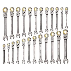 VEVOR Flex-Head Ratcheting Wrench Set, 24-Piece SAE and Metric, 72 Teeth, Cr-V Steel Ratchet Flexible Combination Wrench Set with Storage Case, for General Household, Automotive Repairs, Gray Nickel