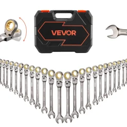 VEVOR Flex-Head Ratcheting Wrench Set, 24-Piece SAE and Metric, 72 Teeth, Cr-V Steel Ratchet Flexible Combination Wrench Set with Storage Case, for General Household, Automotive Repairs, Gray Nickel