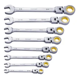 VEVOR Flex-Head Ratcheting Wrench Set, 8-piece Combination Wrench Set with Roll-up Pouch, Cr-V Steel Flexible Ratcheting Wrench Set SAE 5/16" to 3/4", Ideal for General Household, Workshop, Garage