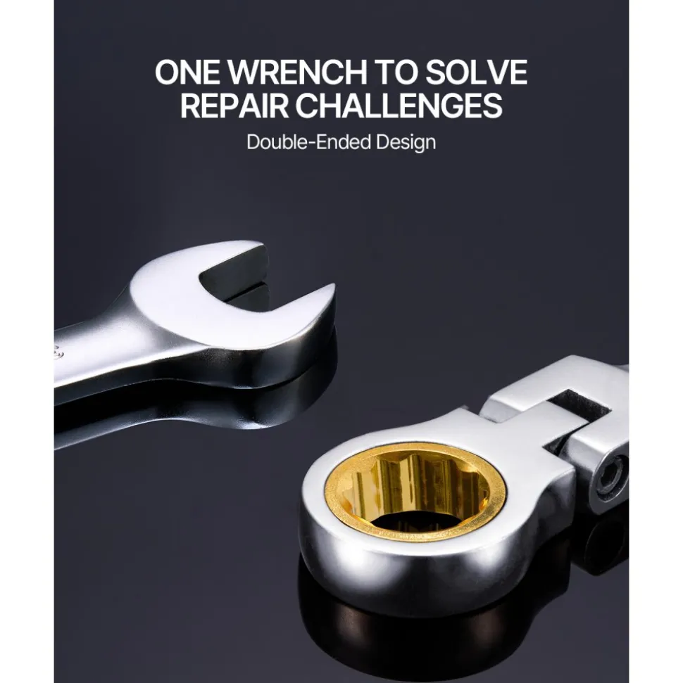 VEVOR Flex-Head Ratcheting Wrench Set, 8-piece Combination Wrench Set with Roll-up Pouch, Cr-V Steel Flexible Ratcheting Wrench Set SAE 5/16" to 3/4", Ideal for General Household, Workshop, Garage