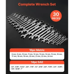 VEVOR Flex-Head Ratcheting Wrench Set, 30-Piece SAE and Metric, 72 Teeth, Cr-V Steel Ratchet Flexible Combination Wrench Set with Roll Up Pouch, for General Household and Automotive Repairs, Silver