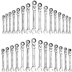 VEVOR Flex-Head Ratcheting Wrench Set, 30-Piece SAE and Metric, 72 Teeth, Cr-V Steel Ratchet Flexible Combination Wrench Set with Roll Up Pouch, for General Household and Automotive Repairs, Silver