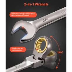 VEVOR Flex-Head Ratcheting Wrench Set, 12-Piece SAE Sizes, 72 Teeth, Cr-V Steel Ratchet Flexible Combination Wrench Set with Roll Up Pouch, for General Household and Automotive Repairs, Gray Nickel