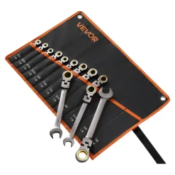 VEVOR Flex-Head Ratcheting Wrench Set, 12-Piece SAE Sizes, 72 Teeth, Cr-V Steel Ratchet Flexible Combination Wrench Set with Roll Up Pouch, for General Household and Automotive Repairs, Gray Nickel
