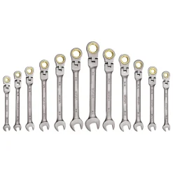 VEVOR Flex-Head Ratcheting Wrench Set, 12-Piece SAE Sizes, 72 Teeth, Cr-V Steel Ratchet Flexible Combination Wrench Set with Roll Up Pouch, for General Household and Automotive Repairs, Gray Nickel