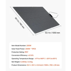 VEVOR Flexible Solar Panel, 200W Semi-Flexible Bendable Monocrystalline Solar Panel, 21.9% Efficiency Mono Off-Grid Charger with MC4 Output, IP67 Waterproof for Marine RV Car Cabin Curved Surfaces