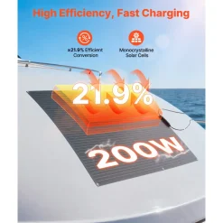 VEVOR Flexible Solar Panel, 200W Semi-Flexible Bendable Monocrystalline Solar Panel, 21.9% Efficiency Mono Off-Grid Charger with MC4 Output, IP67 Waterproof for Marine RV Car Cabin Curved Surfaces