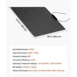 VEVOR Flexible Solar Panel, 100W Semi-Flexible Bendable Monocrystalline Solar Panel, 23% Efficiency Mono Off-Grid Charger with MC4 Output, IP67 Waterproof for Marine RV Car Cabin Curved Surfaces