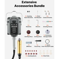 VEVOR Flex Shaft Grinder, 1200W 30000RPM Electric Flex Shaft Rotary Tool, Foot-Pedal Control Hanging Carver Grinder with 112PCS Accessory Kit for Sanding Buffing Polishing Cutting