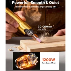 VEVOR Flex Shaft Grinder, 1200W 30000RPM Electric Flex Shaft Rotary Tool, Foot-Pedal Control Hanging Carver Grinder with 112PCS Accessory Kit for Sanding Buffing Polishing Cutting