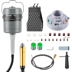 VEVOR Flex Shaft Grinder, 780W 25000RPM Electric Flex Shaft Rotary Tool, Foot-Pedal Control Hanging Carver Grinder with 112PCS Accessory Kit for Sanding Buffing Polishing Cutting