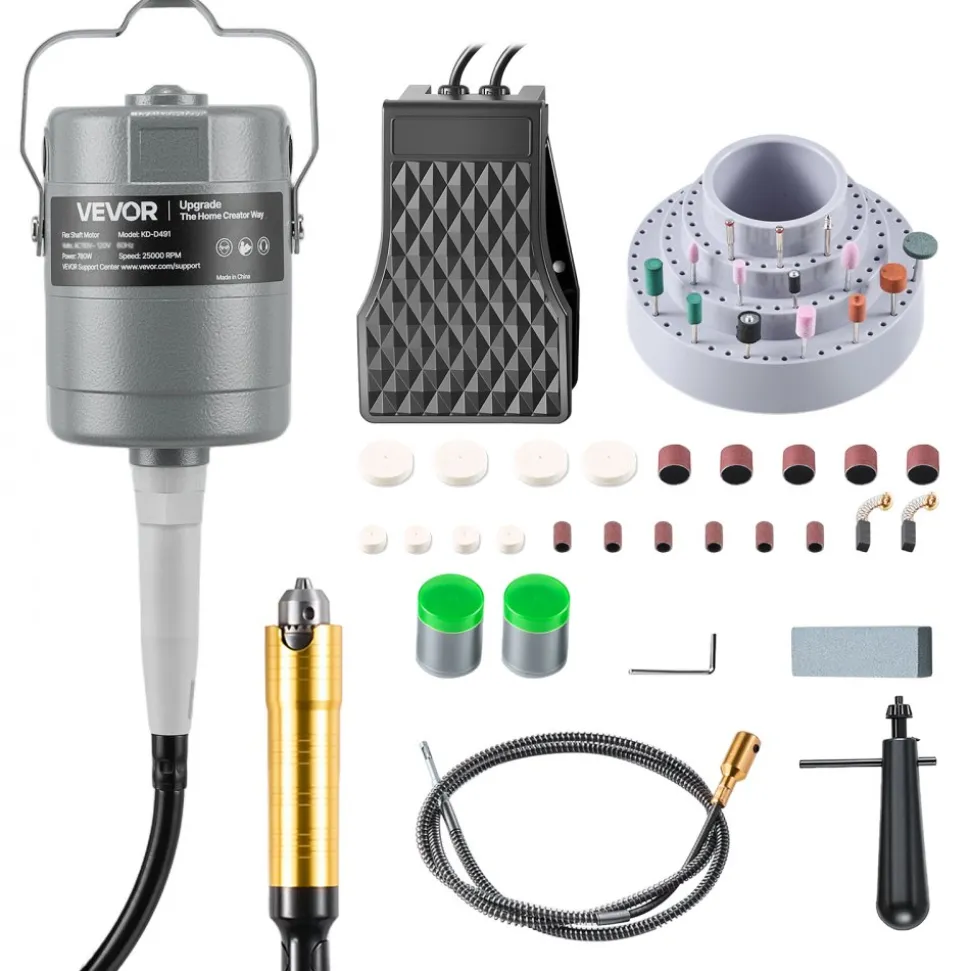 VEVOR Flex Shaft Grinder, 780W 25000RPM Electric Flex Shaft Rotary Tool, Foot-Pedal Control Hanging Carver Grinder with 112PCS Accessory Kit for Sanding Buffing Polishing Cutting