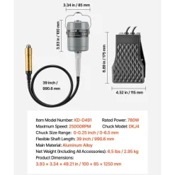 VEVOR Flex Shaft Grinder, 780W 25000RPM Electric Flex Shaft Rotary Tool, Foot-Pedal Control Hanging Carver Grinder with 112PCS Accessory Kit for Sanding Buffing Polishing Cutting