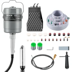 VEVOR Flex Shaft Grinder, 150W 23000RPM Electric Flex Shaft Rotary Tool, Foot-Pedal Control Hanging Carver Grinder with 112PCS Accessory Kit for Sanding Buffing Polishing Cutting