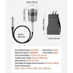 VEVOR Flex Shaft Grinder, 150W 23000RPM Electric Flex Shaft Rotary Tool, Foot-Pedal Control Hanging Carver Grinder with 112PCS Accessory Kit for Sanding Buffing Polishing Cutting
