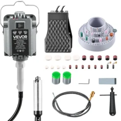 VEVOR Flex Shaft Grinder, 125W 18000RPM Electric Flex Shaft Rotary Tool, Foot-Pedal Control Hanging Carver Grinder with 112PCS Accessory Kit for Sanding Buffing Polishing Cutting