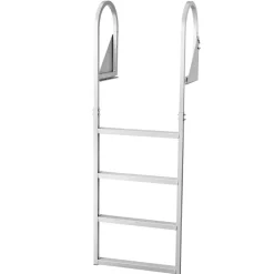 VEVOR Flip-Up Dock Ladder, 4-Step, Heavy-Duty Aluminum Alloy Pontoon Boat Swim Ladder, with Non-Slip Wide Steps, 350 lbs Weight Capacity, Pull Rope Assist, for Lake Swimming, Pool, Marine Boarding